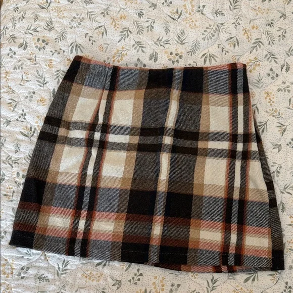 SHEIN Fall Plaid Mini Skirt - Black, Brown, Orange, Cream - Picture 1 of 4